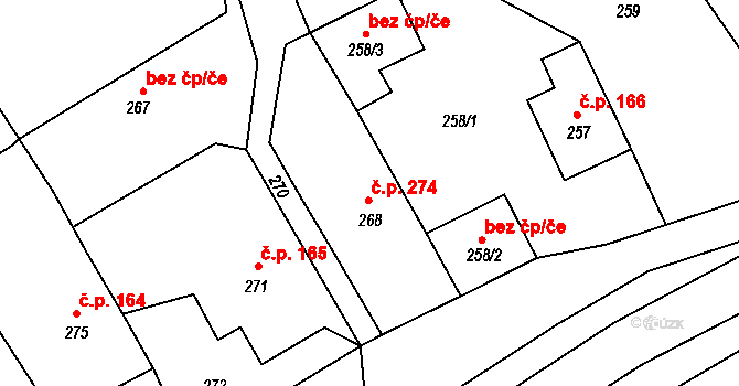 Lichnov 274 na parcele st. 268 v KÚ Lichnov u Bruntálu, Katastrální mapa