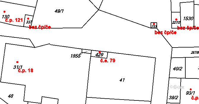 Tetín 79 na parcele st. 429 v KÚ Tetín u Berouna, Katastrální mapa