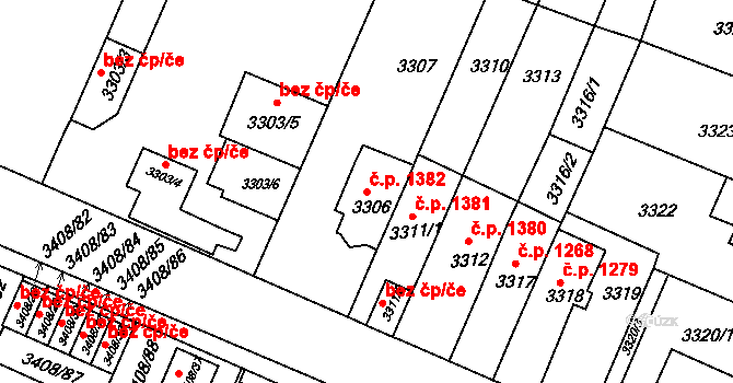 Předměstí 1382, Litoměřice na parcele st. 3306 v KÚ Litoměřice, Katastrální mapa