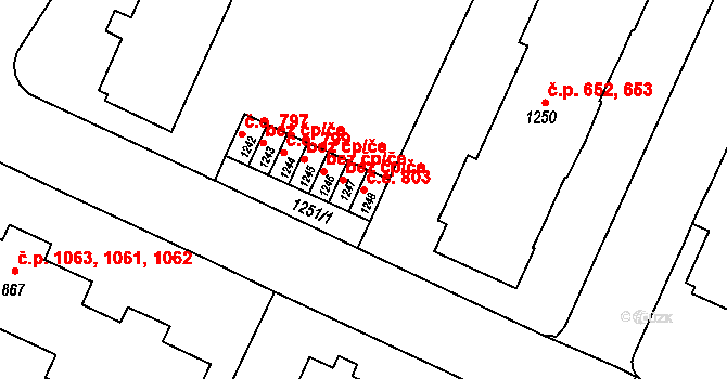 Kopřivnice 803 na parcele st. 1248 v KÚ Kopřivnice, Katastrální mapa