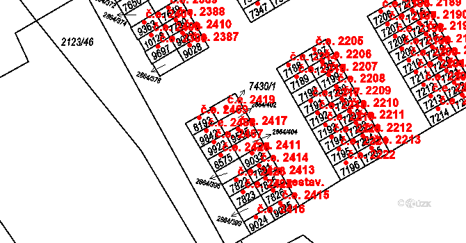Hodonín 2418 na parcele st. 2864/402 v KÚ Hodonín, Katastrální mapa