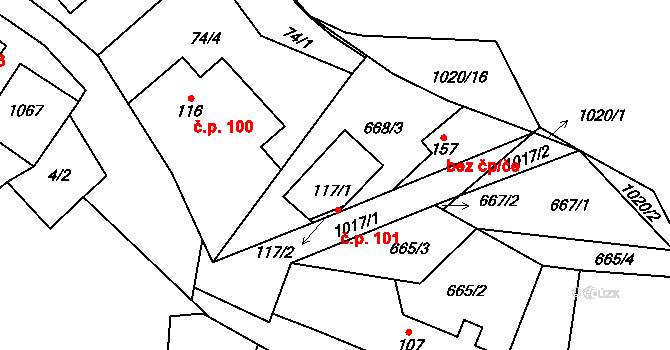 Dalečín 101 na parcele st. 117/1 v KÚ Dalečín, Katastrální mapa