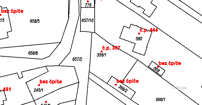 Křižanov 307 na parcele st. 358/1 v KÚ Křižanov, Katastrální mapa