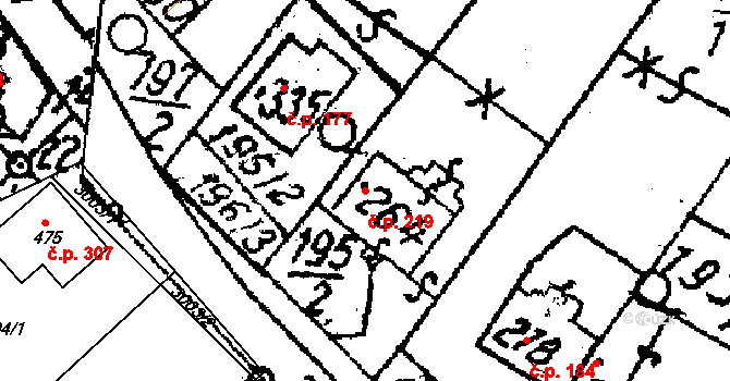 Osová Bítýška 219 na parcele st. 264 v KÚ Osová Bítýška, Katastrální mapa