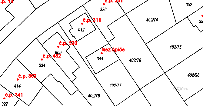 Okříšky 38342936 na parcele st. 344 v KÚ Okříšky, Katastrální mapa