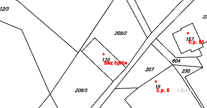 Zábřeh 38973936 na parcele st. 110 v KÚ Hněvkov, Katastrální mapa