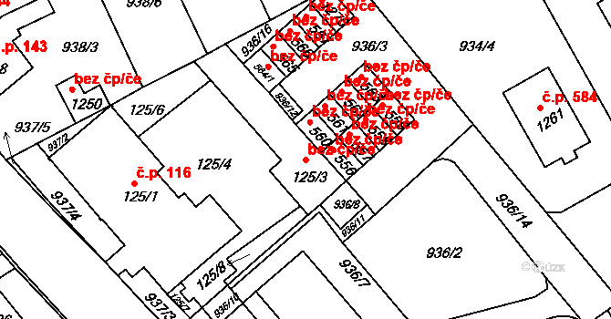 Hylváty 652, Ústí nad Orlicí na parcele st. 125/3 v KÚ Hylváty, Katastrální mapa