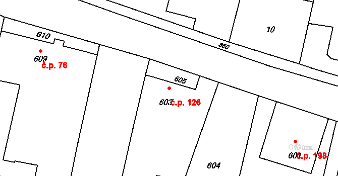 Děhylov 126 na parcele st. 603 v KÚ Děhylov, Katastrální mapa