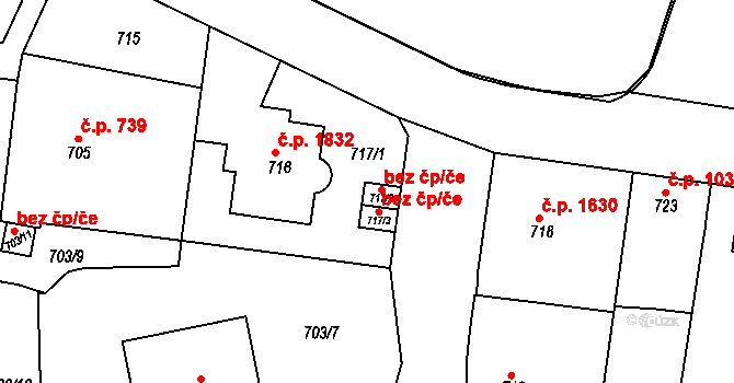 Teplice 45134936 na parcele st. 717/2 v KÚ Teplice, Katastrální mapa