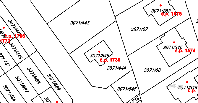 Hlučín 1730 na parcele st. 3071/546 v KÚ Hlučín, Katastrální mapa