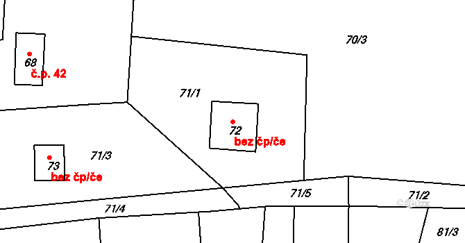 Děčín 47090936 na parcele st. 72 v KÚ Nebočady, Katastrální mapa