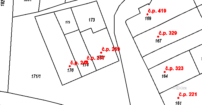 Otnice 259 na parcele st. 172 v KÚ Otnice, Katastrální mapa