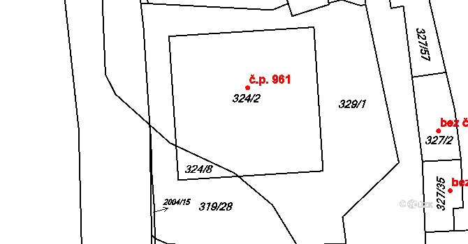 Holice 961, Olomouc na parcele st. 324/2 v KÚ Holice u Olomouce, Katastrální mapa