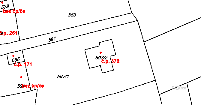 Hvozdná 372 na parcele st. 597/2 v KÚ Hvozdná, Katastrální mapa