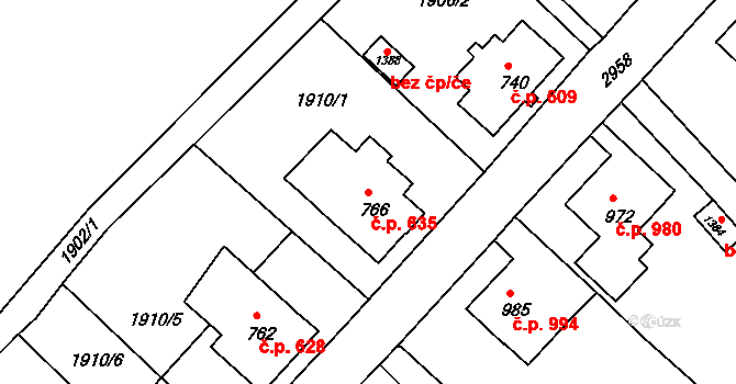 Krásná Lípa 635 na parcele st. 766 v KÚ Krásná Lípa, Katastrální mapa