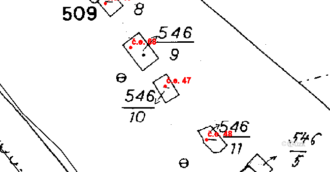 Střelice 47 na parcele st. 546/10 v KÚ Střelice, Katastrální mapa