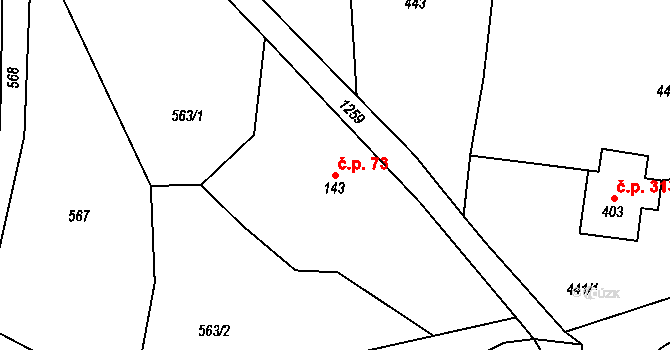 Zbečník 73, Hronov na parcele st. 143 v KÚ Zbečník, Katastrální mapa