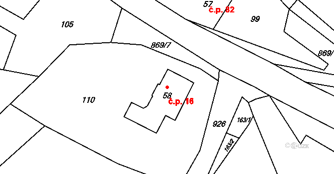 Rokytník 16, Hronov na parcele st. 58 v KÚ Rokytník, Katastrální mapa
