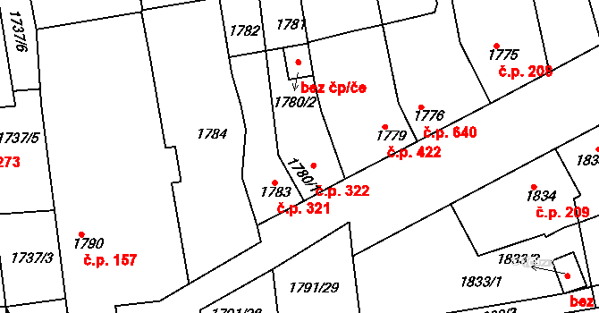 Třemošná 322 na parcele st. 1780/1 v KÚ Třemošná, Katastrální mapa