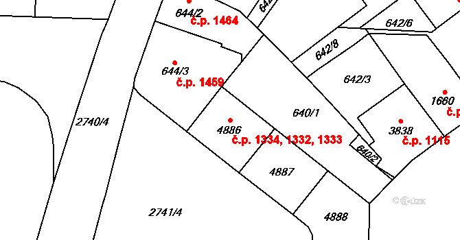Bílé Předměstí 1332,1333,1334, Pardubice na parcele st. 4888 v KÚ Pardubice, Katastrální mapa