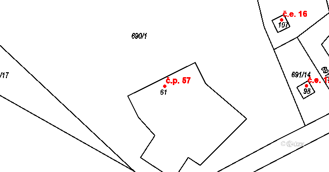 Louňová 57 na parcele st. 61 v KÚ Louňová, Katastrální mapa