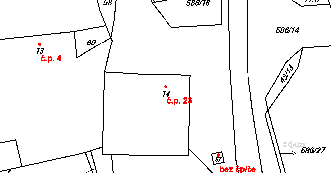 Mileč 23 na parcele st. 14 v KÚ Mileč, Katastrální mapa