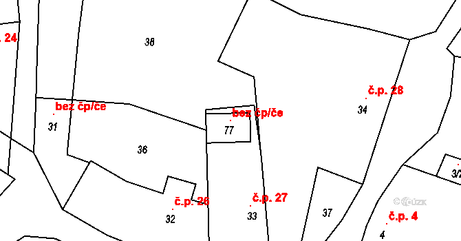 Domoraz 97079936 na parcele st. 77 v KÚ Domoraz, Katastrální mapa