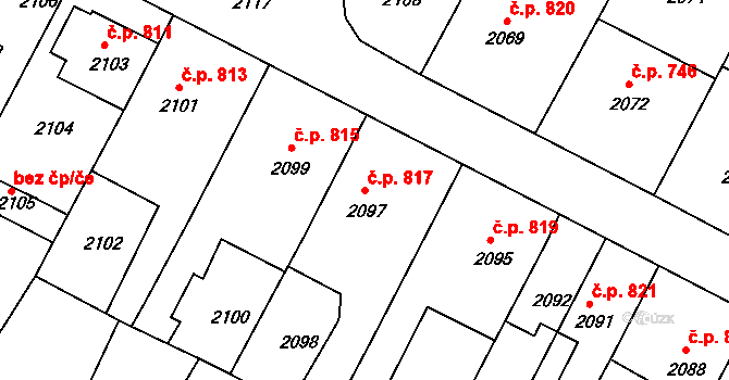 Valtice 817 na parcele st. 2097 v KÚ Valtice, Katastrální mapa