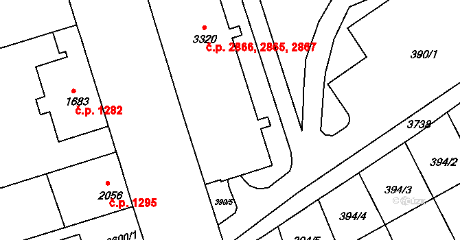 Kroměříž 2865,2866,2867 na parcele st. 3320 v KÚ Kroměříž, Katastrální mapa