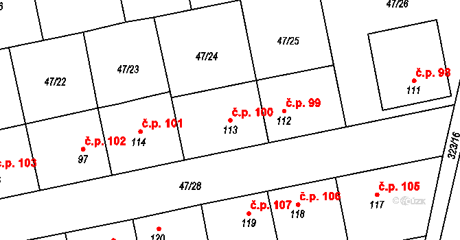 Doloplazy 100 na parcele st. 113 v KÚ Doloplazy, Katastrální mapa