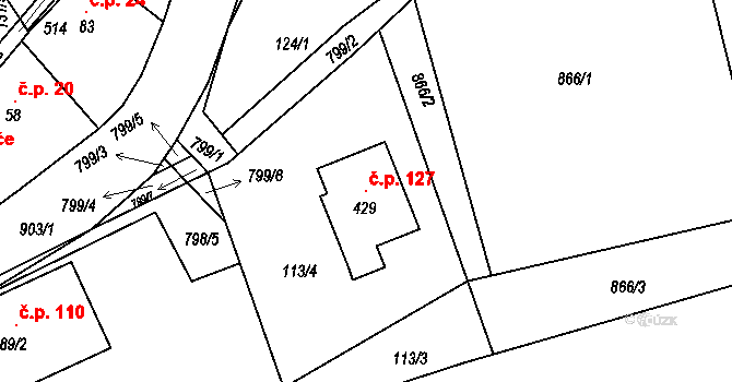 Lužný 127, Perštejn na parcele st. 429 v KÚ Černýš, Katastrální mapa