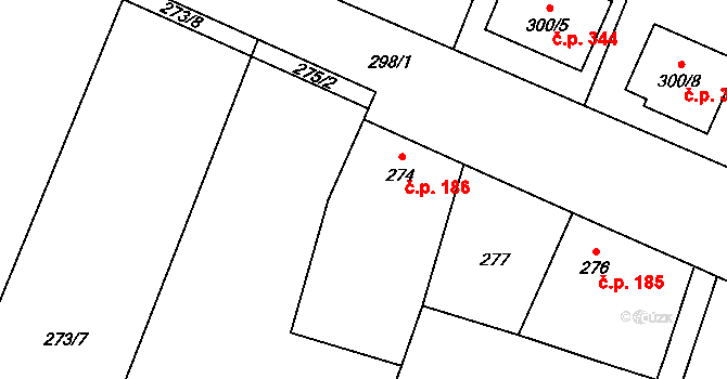 Šanov 186 na parcele st. 274 v KÚ Šanov nad Jevišovkou, Katastrální mapa