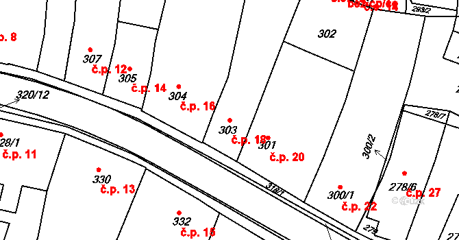 Moravský Krumlov 18 na parcele st. 303 v KÚ Moravský Krumlov, Katastrální mapa