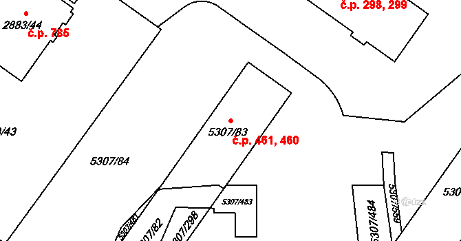 Přerov I-Město 460,461, Přerov na parcele st. 5307/83 v KÚ Přerov, Katastrální mapa