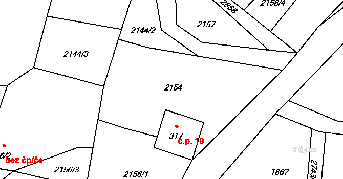 Valkeřice 19 na parcele st. 317 v KÚ Valkeřice, Katastrální mapa
