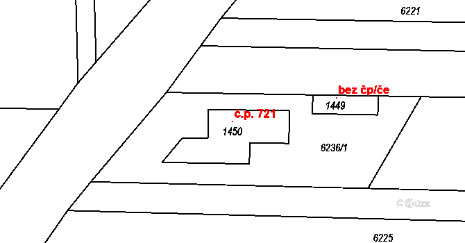 Dolní Dunajovice 721 na parcele st. 1450 v KÚ Dolní Dunajovice, Katastrální mapa
