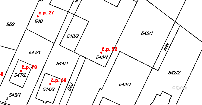 Mokré 22, Litvínovice na parcele st. 540/1 v KÚ Litvínovice, Katastrální mapa