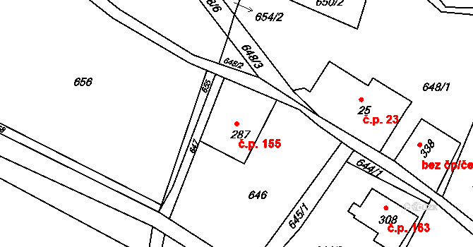 Huť 155, Pěnčín na parcele st. 287 v KÚ Huť, Katastrální mapa