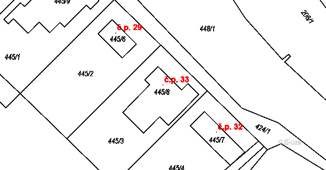 Václavice 33, Provodov-Šonov na parcele st. 445/8 v KÚ Provodov, Katastrální mapa