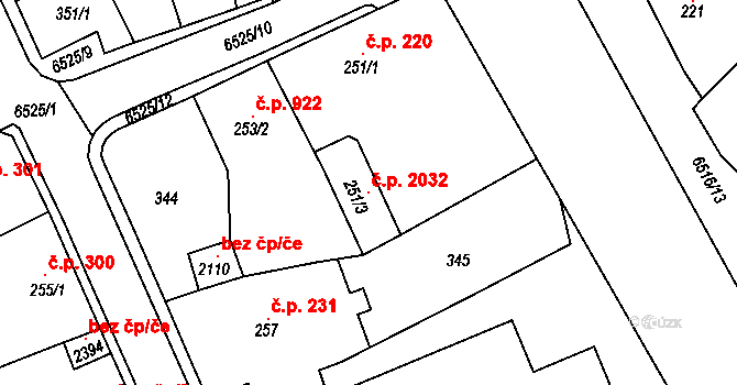 Kraslice 2032 na parcele st. 251/3 v KÚ Kraslice, Katastrální mapa