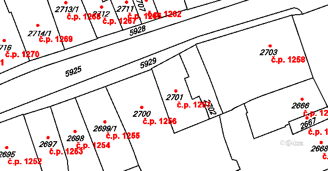 Jihlava 1257 na parcele st. 2701 v KÚ Jihlava, Katastrální mapa
