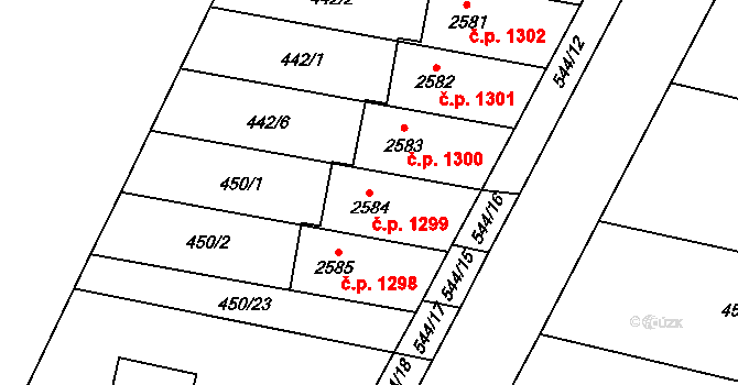 Kyjov 1299 na parcele st. 2584 v KÚ Kyjov, Katastrální mapa