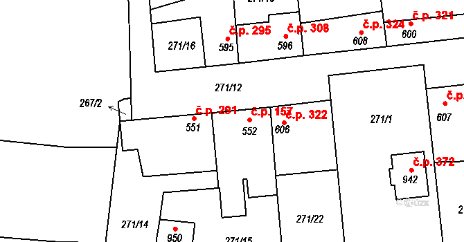 Humny 157, Pchery na parcele st. 552 v KÚ Pchery, Katastrální mapa