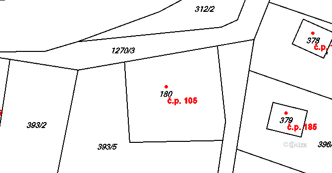 Lhotka 105 na parcele st. 180 v KÚ Lhotka u Frýdku-Místku, Katastrální mapa