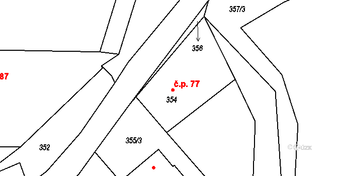 Hradiště 77, Těrlicko na parcele st. 354 v KÚ Hradiště pod Babí horou, Katastrální mapa