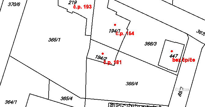 Sedlec 181, Sedlec-Prčice na parcele st. 194/2 v KÚ Sedlec u Votic, Katastrální mapa