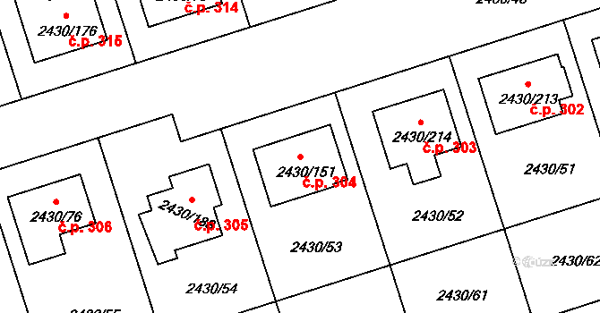 Dačice V 304, Dačice na parcele st. 2430/151 v KÚ Dačice, Katastrální mapa