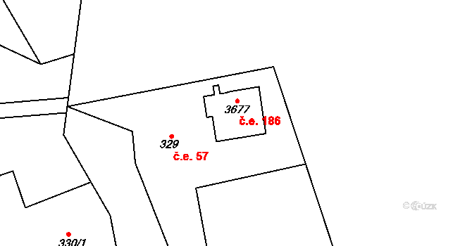 Staré Hamry 186 na parcele st. 3677 v KÚ Staré Hamry 1, Katastrální mapa