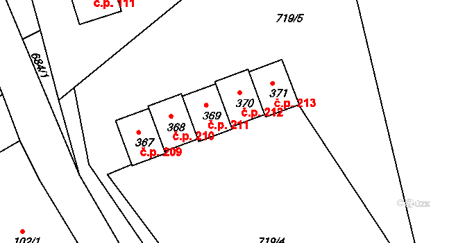 Telecí 212 na parcele st. 370 v KÚ Telecí, Katastrální mapa