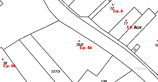 Brocno 54, Štětí na parcele st. 78/2 v KÚ Brocno, Katastrální mapa